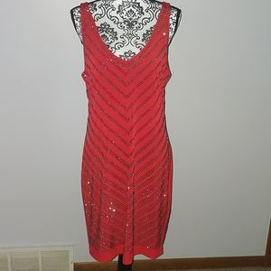 Cache Red Vneck Studded Dress